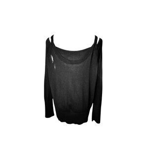 Anthropologie Black Knit Sweater Size L – Cold Shoulder Detail, Lightweight